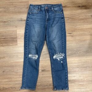 American Eagle Dark Wash Distressed Mom Jeans